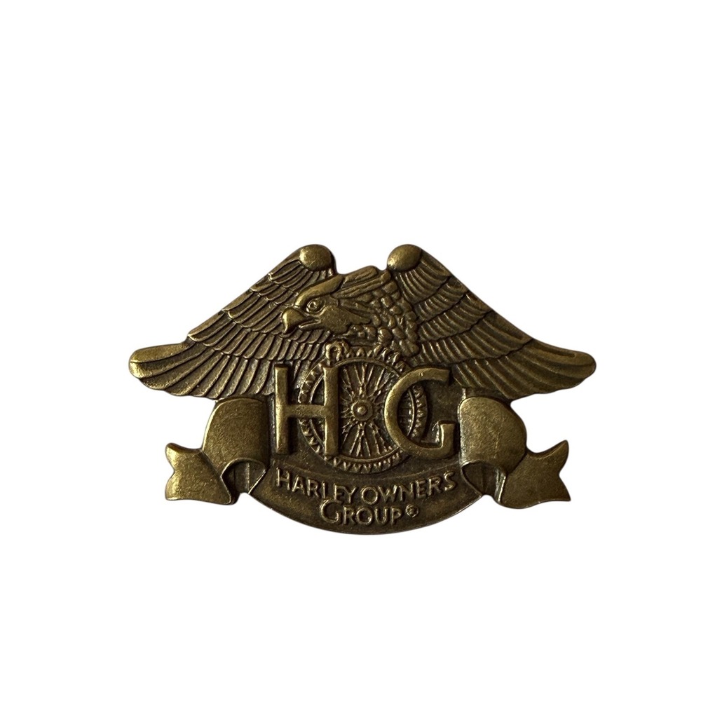 Vintage 1983 Harley Davidson HOG Eagle Logo Pin Brass Tone Lapel‎ Vest Pin Biker